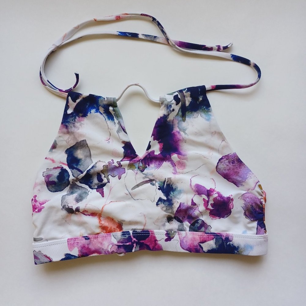 Athleta Watercolor Floral High Neck Keyhole Bikini Top